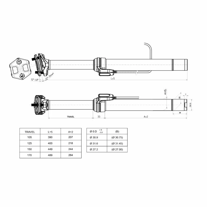 Brand-X Ascend II XL Dropper Seatpost (170mm) 4 Brand-X Ascend II XL Dropper Seatpost (170mm) - Billede 4